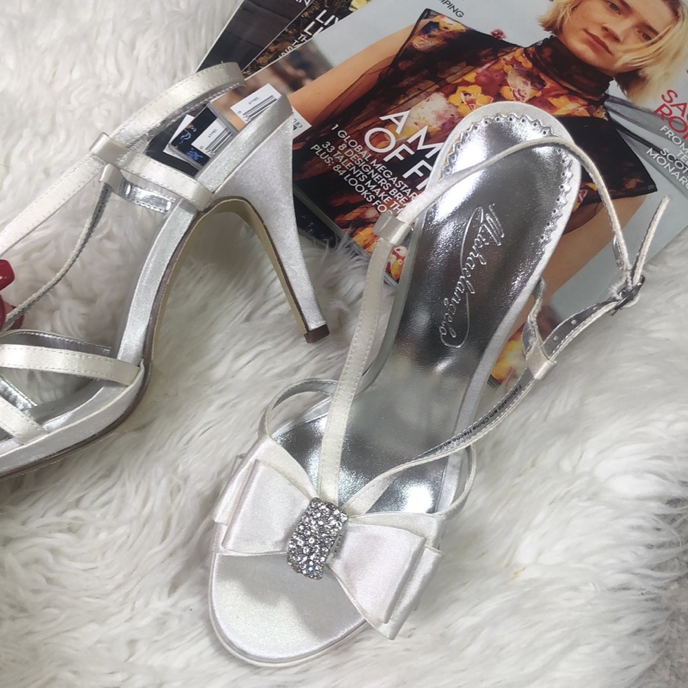 NEW Michaelangelo White Satin Wedding Heels - Picture 1 of 7